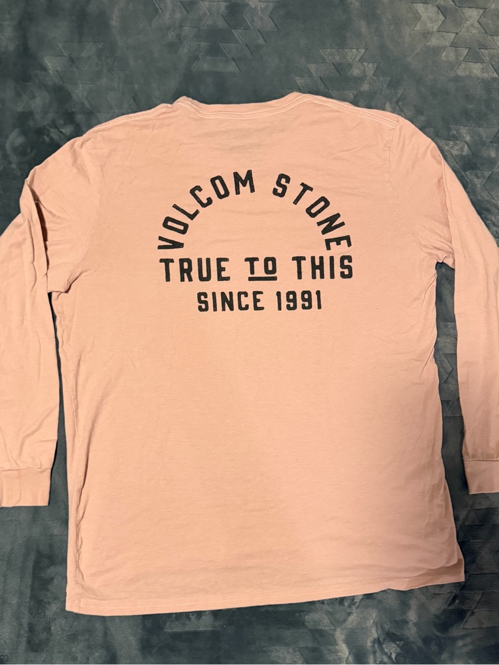 Volcom Men’s Long Sleeve Tee - Light Pink with Black Graphic